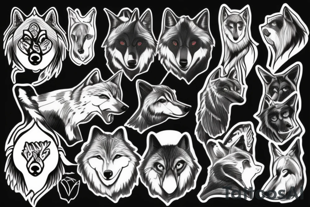 Black wolf with bear tattoo idea