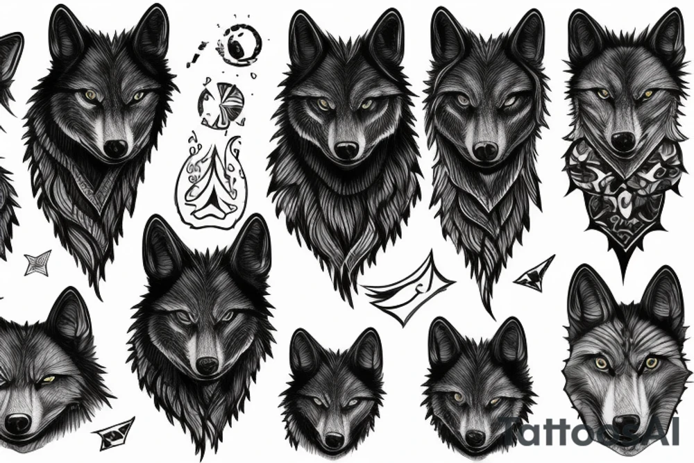Black wolf with bear tattoo idea