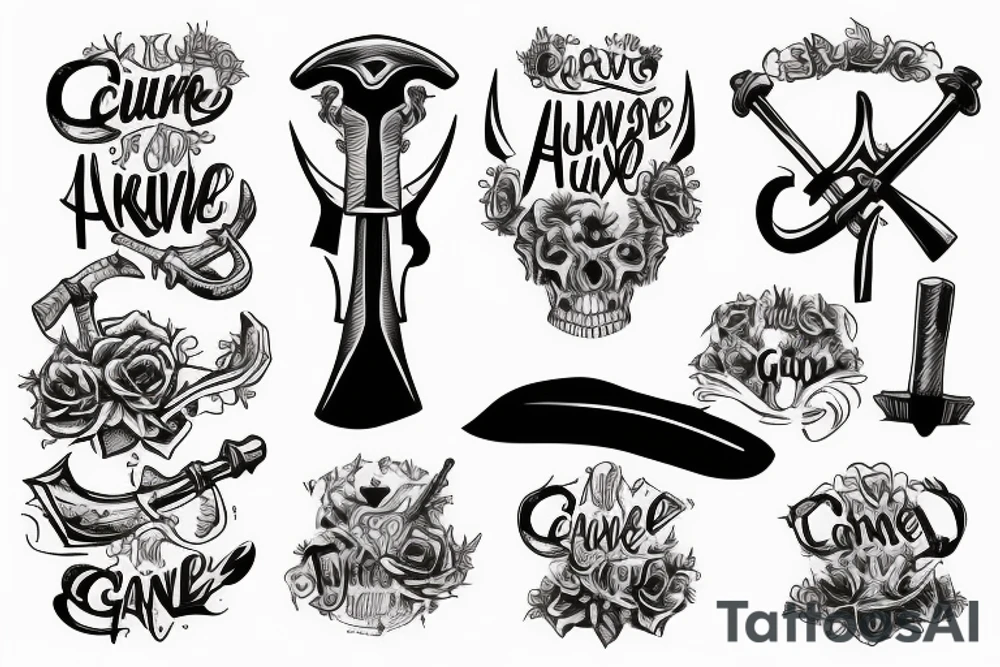 cursive axe gang tattoo idea