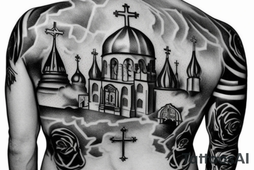 domes of the church on the back russian jail tattoo idea
