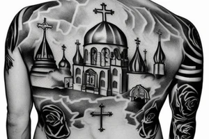 domes of the church on the back russian jail tattoo idea