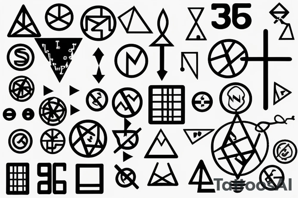 Numbers 3, 6, and 9 with science symbol and electricity tattoo idea