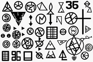 Numbers 3, 6, and 9 with science symbol and electricity tattoo idea