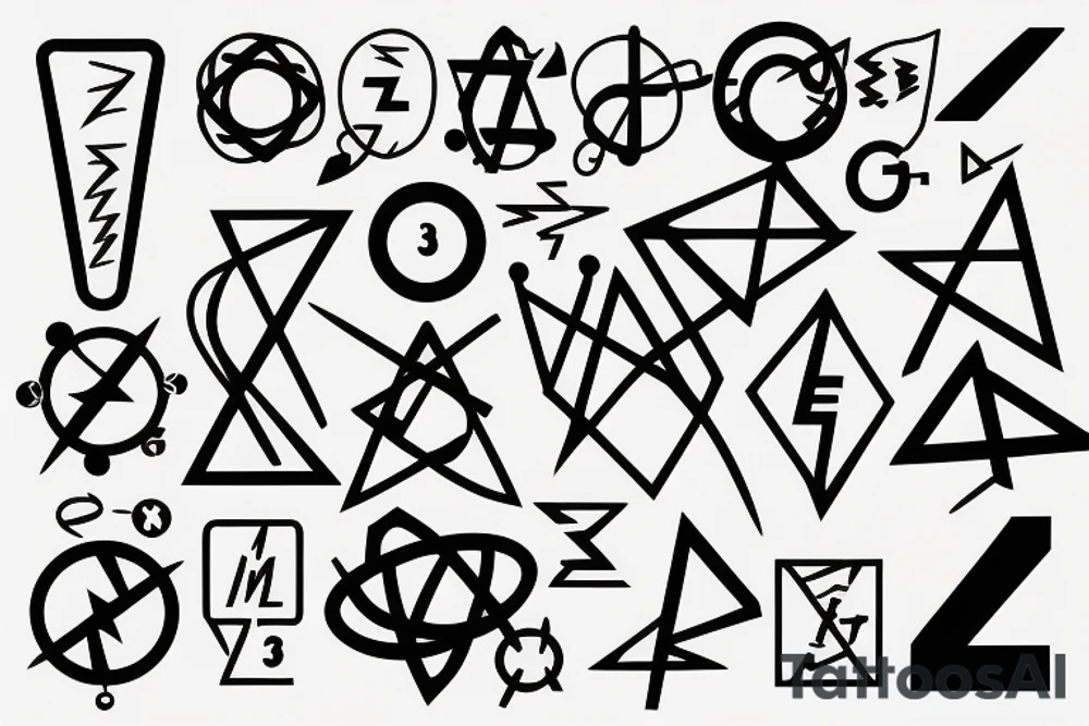 Numbers 3, 6, and 9 with science symbol and electricity tattoo idea