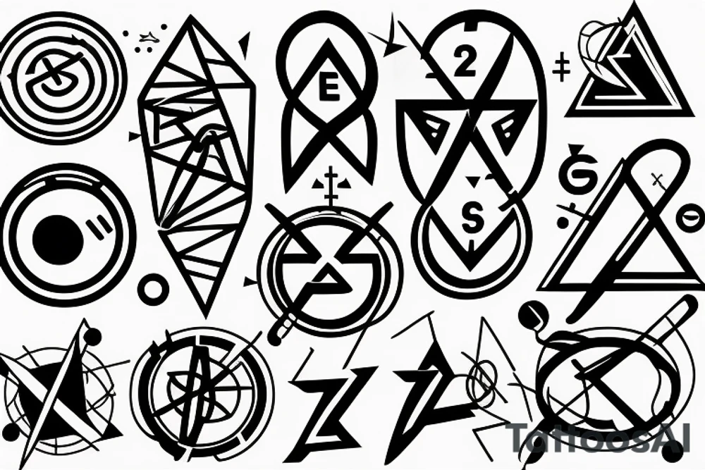 Numbers 3, 6, and 9 with science symbol and electricity tattoo idea
