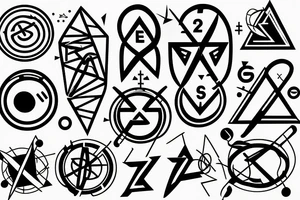 Numbers 3, 6, and 9 with science symbol and electricity tattoo idea