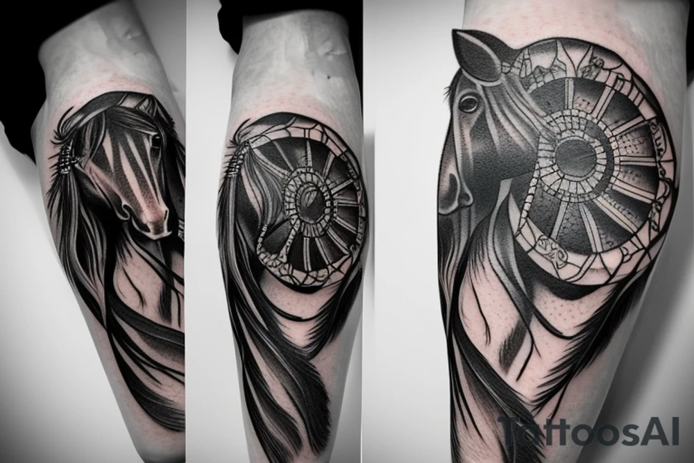 Horse head in dream catcher tattoo idea