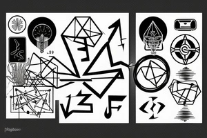 Numbers 3, 6, and 9 with science symbol and electricity tattoo idea