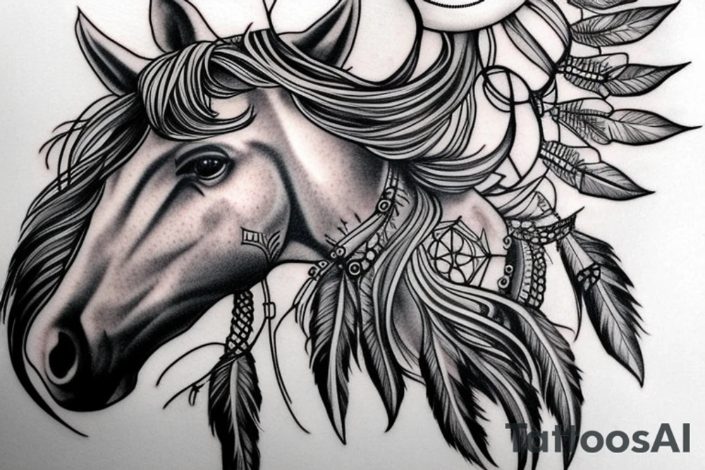 Horse head and dream catcher tattoo idea