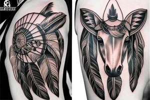 Horse head and dream catcher shoulder tattoo tattoo idea