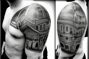 church dome outside russian jail on a full man's back without outline tattoo idea