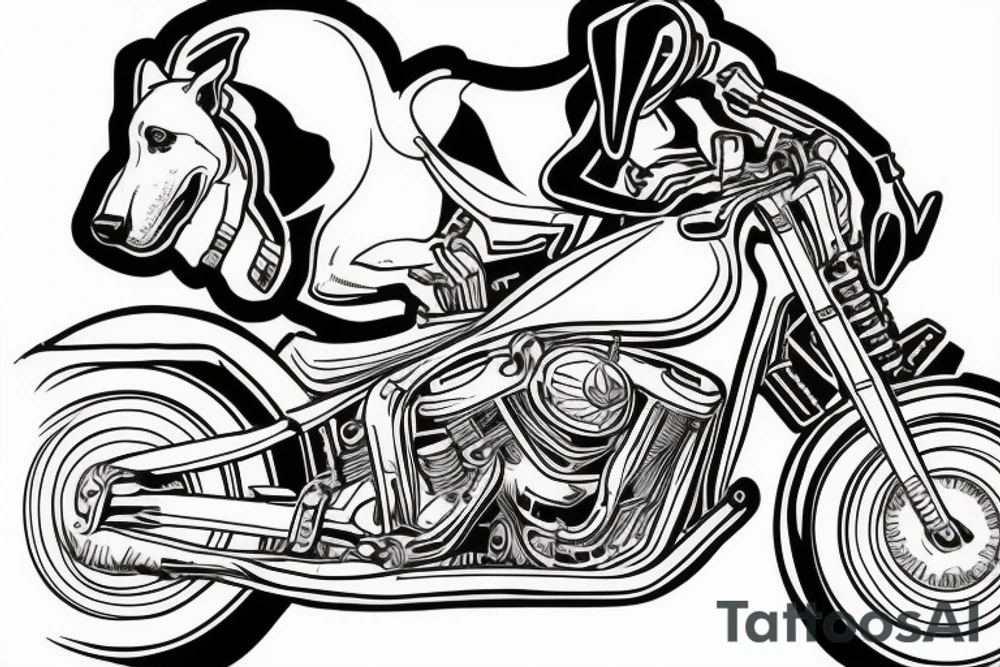 doberman in a strict suit on the background of a sports motorcycle tattoo idea