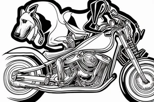 doberman in a strict suit on the background of a sports motorcycle tattoo idea