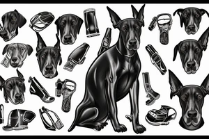 doberman in a strict suit on the background of a sports motorcycle tattoo idea