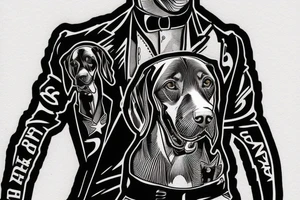 doberman in a strict suit on the background of a sports motorcycle tattoo idea