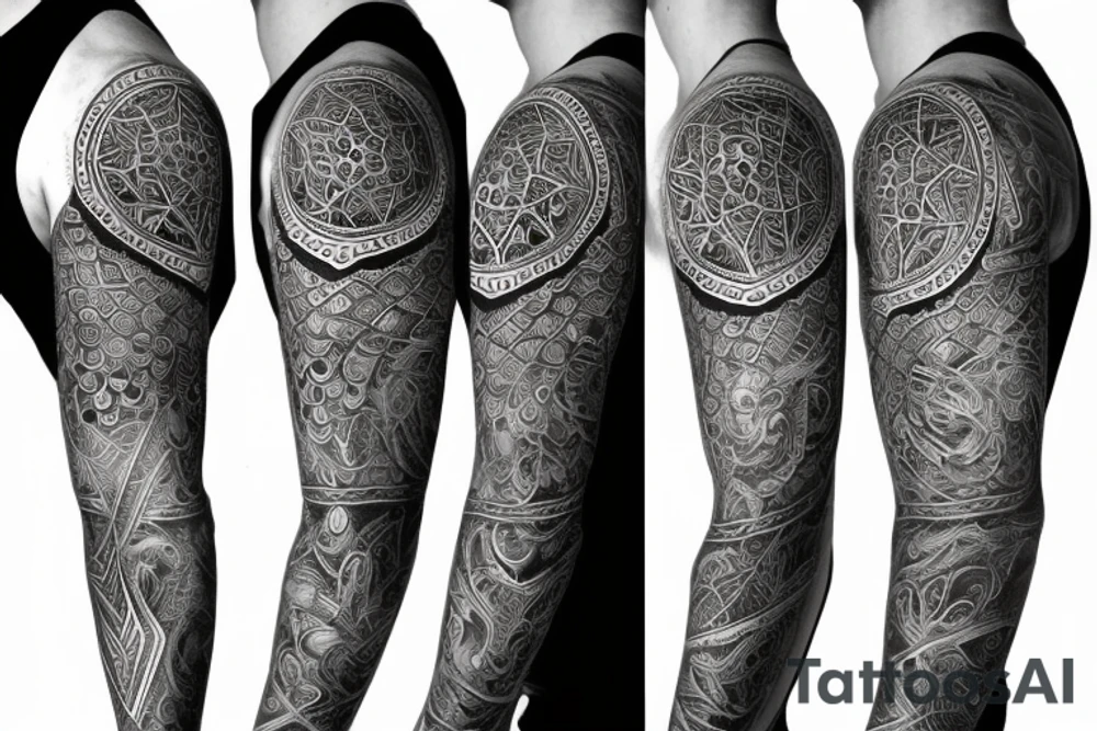 black work lightning into mandala full sleeve tattoo idea