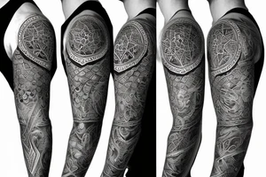 black work lightning into mandala full sleeve tattoo idea