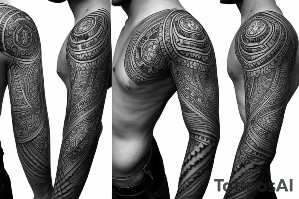 black work lightning into mandala full sleeve tattoo idea