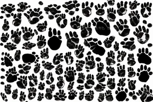 stone wall with wolf's head and paw prints tattoo idea