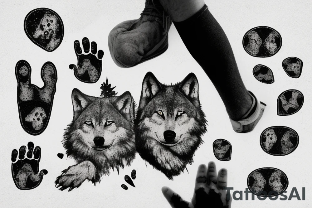 stone wall with wolf's head and paw prints tattoo idea stone wall with wolf's head and paw prints tattoo idea