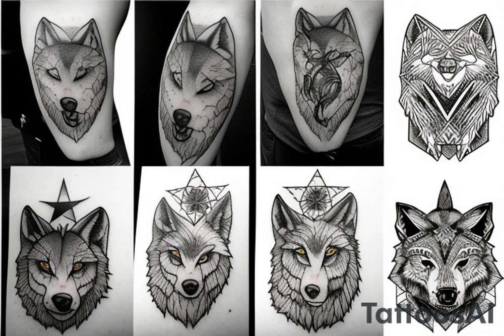 stone wall with wolf's head tattoo idea