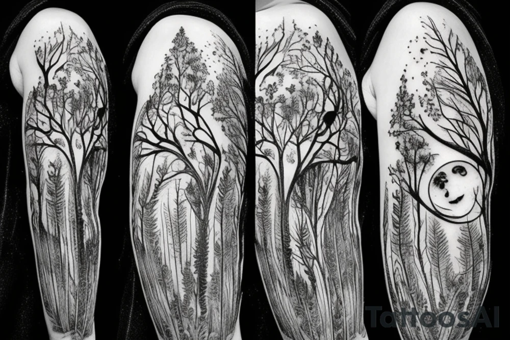 Forest with moon tattoo idea