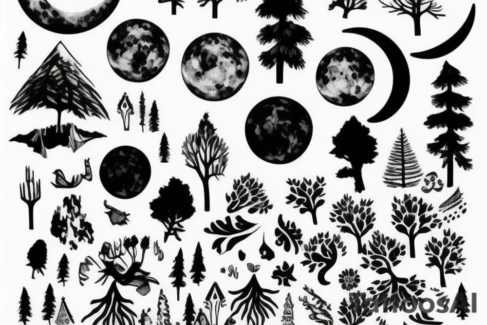 Forest with moon tattoo idea