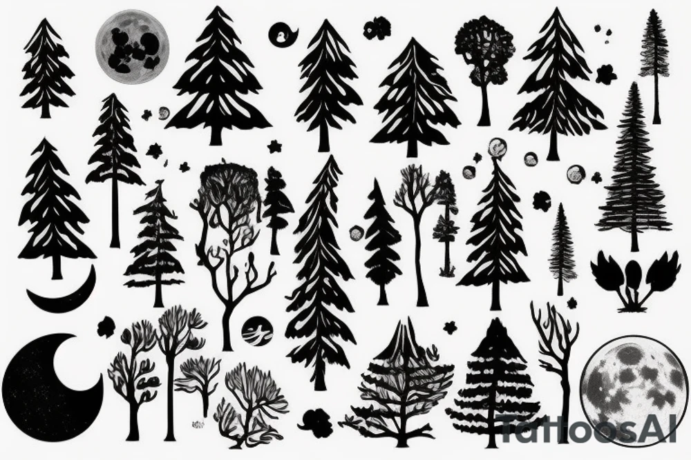 Forest with moon tattoo idea