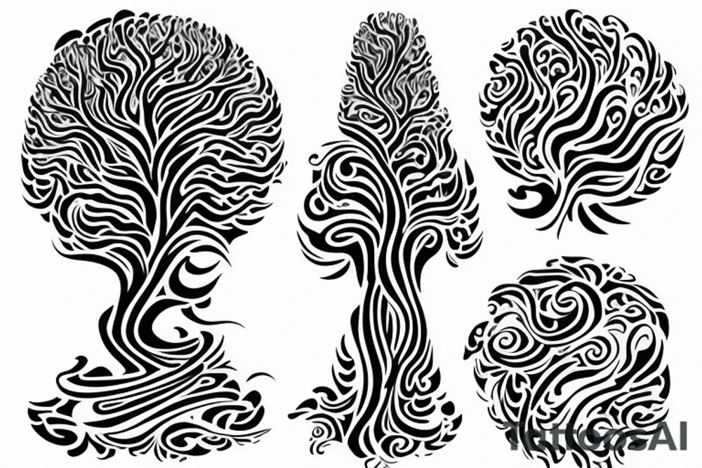 flowy tattoo that shows energy in the shape of a tree placed on the back tattoo idea