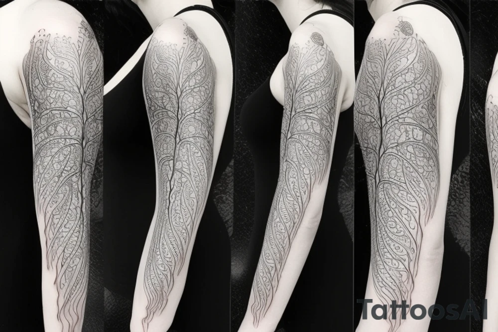 Long flowy tattoo that shows radiant energy in the shape of a slim tree placed on the back tattoo idea