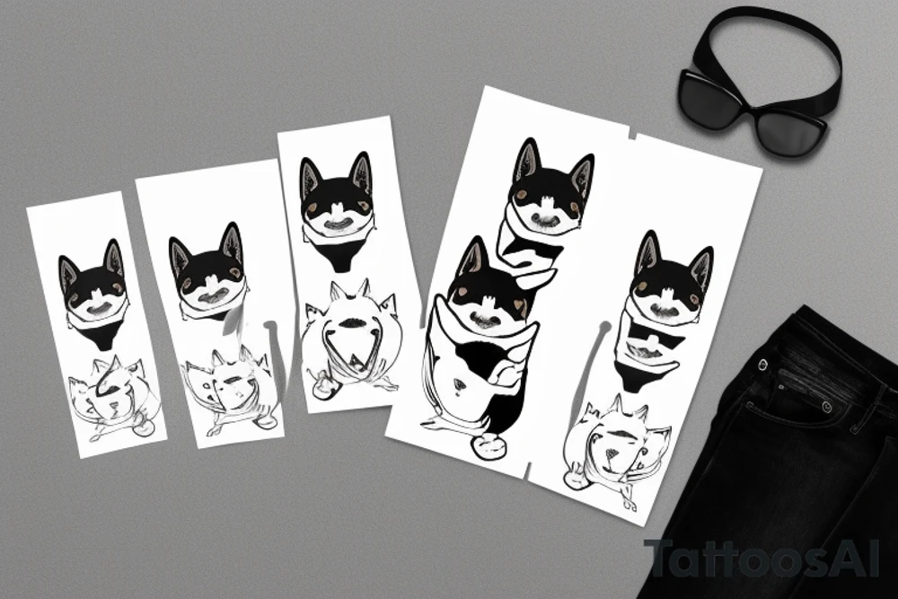 Shiba inu sitting down wearing a kitsune mask facing forward tattoo idea