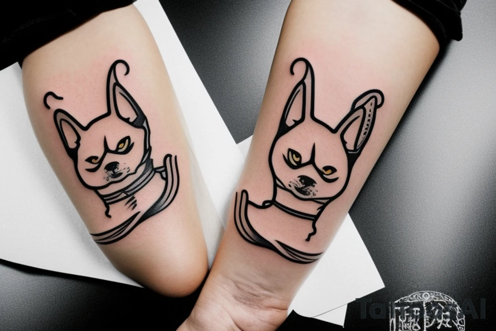 Shiba inu sitting down wearing a kitsune mask facing forward tattoo idea