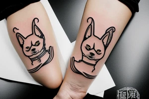 Shiba inu sitting down wearing a kitsune mask facing forward tattoo idea