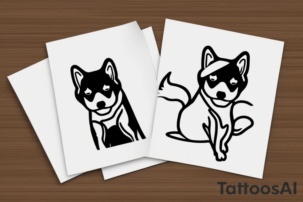 Shiba inu dog sitting down wearing a kitsune mask tattoo idea