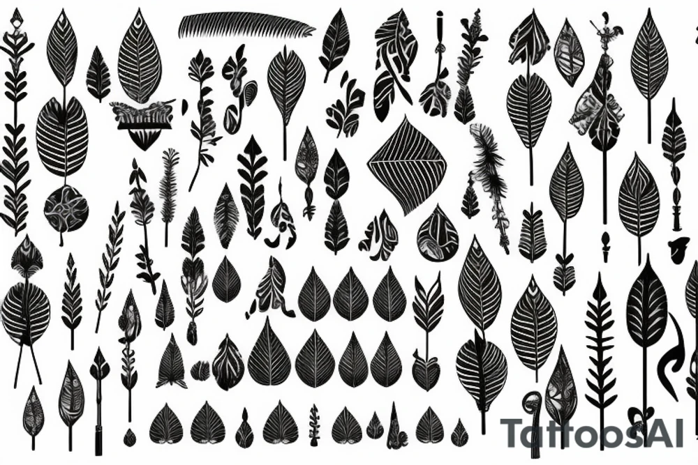 Long slim tree across the back that contains radient energy and tribal leaves tattoo idea