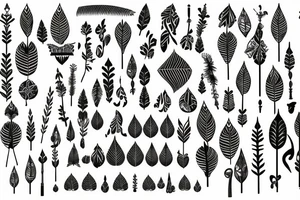 Long slim tree across the back that contains radient energy and tribal leaves tattoo idea