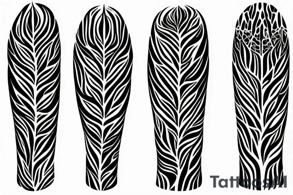 Long slim tree across the back that contains radiant energy and tribal leaves tattoo idea
