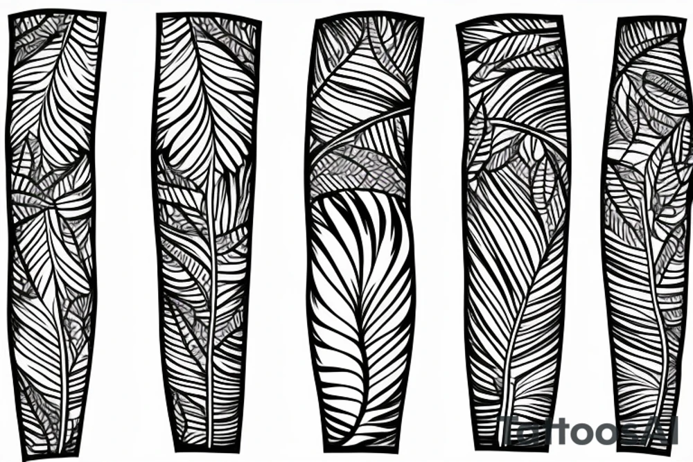 Long slim tree across the back that contains radiant energy and tribal leaves tattoo idea
