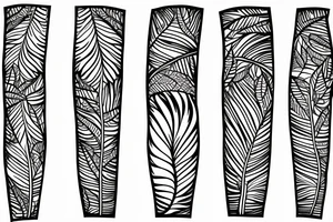 Long slim tree across the back that contains radiant energy and tribal leaves tattoo idea