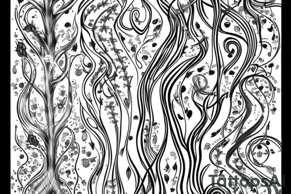 Long slim tree that has flowy radiant energy across the back tattoo idea Long slim tree that has flowy radiant energy across the back tattoo idea
