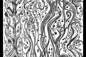 Long slim tree that has flowy radiant energy across the back tattoo idea