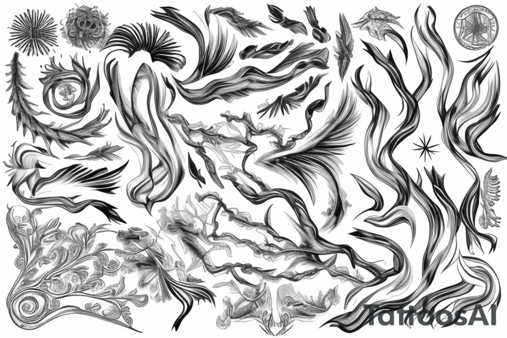 Long tree made of flowy radiant energy across the back tattoo idea