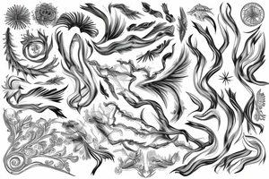Long tree made of flowy radiant energy across the back tattoo idea