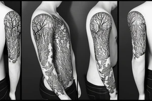 Slim tree made of radiant energy on the back from left to right tattoo idea