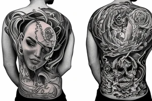 Slim flow made of radiant energy on the back from left to right tattoo idea