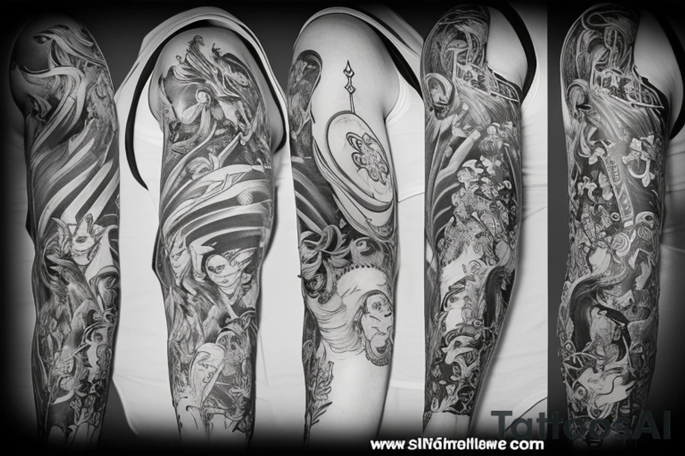 Slim flow made of radiant energy on the back from left to right tattoo idea