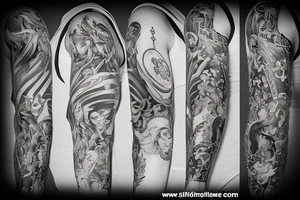 Slim flow made of radiant energy on the back from left to right tattoo idea