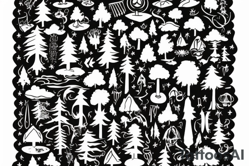 a flow made of radiant energy on the back from left to right in the shape of a tree tattoo idea