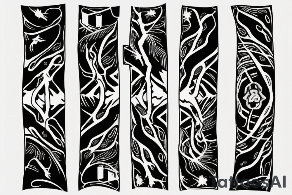 a flow made of radiant energy on the back from left to right in the shape of a tree tattoo idea