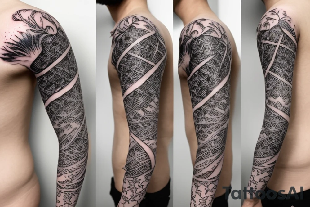 a flow made of radiant energy on the back from left to right in the shape of a tree tattoo idea